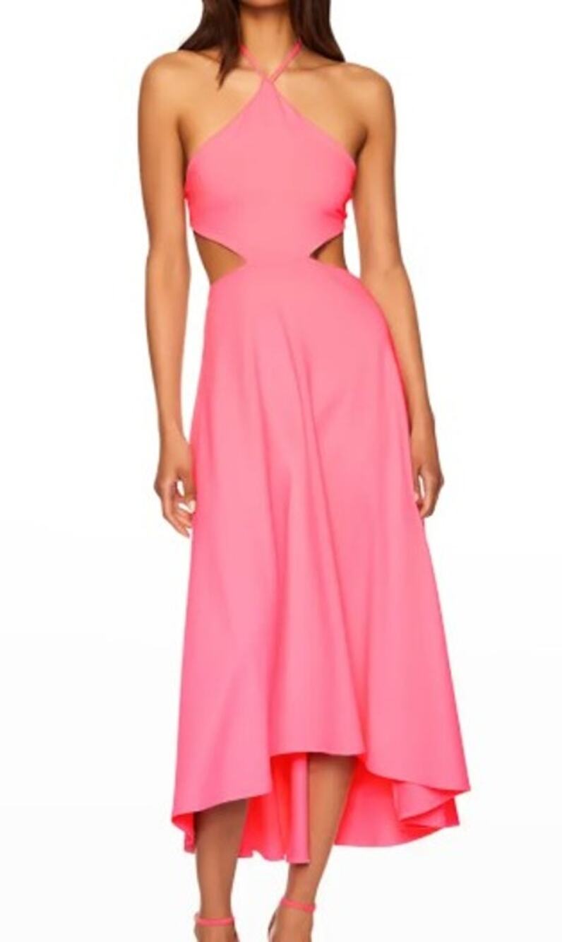 Susana Monaco Women's Medium Dress Pink Cutout High-Low Midi Halter NWT CD19